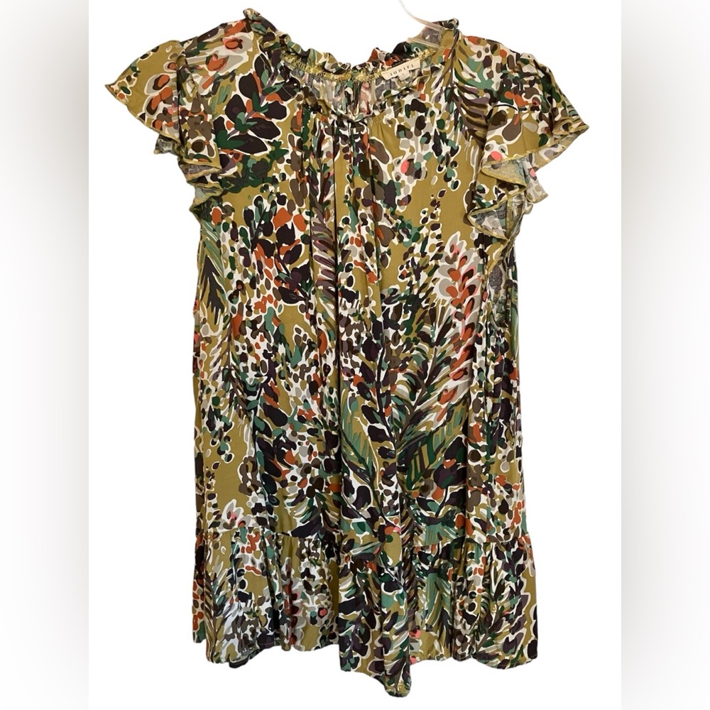 JODIFL Women’s Boho Green/Purple/Orange Drop Waist Butterfly Sleeve Blouse Sz L